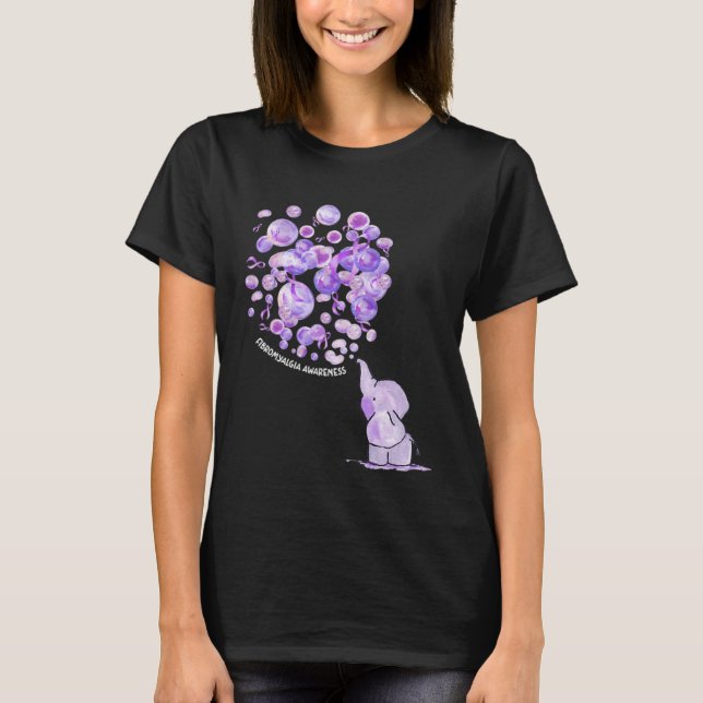 Camiseta Elephant Blowing Upp Purplee Balloons Fibromyalgia (Anverso)