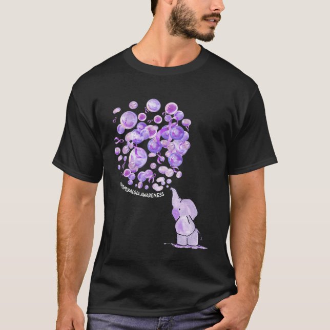 Camiseta Elephant Blowing Upp Purplee Balloons Fibromyalgia (Anverso)