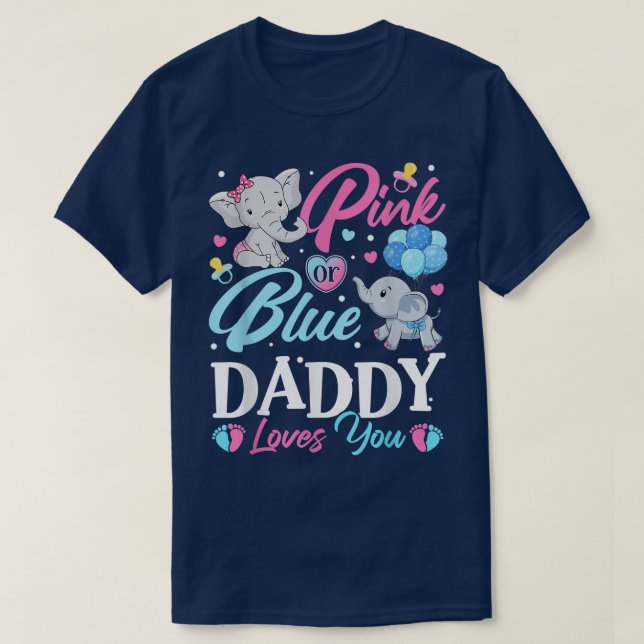 Camiseta Elephant Blue Pink Daddy te ama el embarazo Revea (Diseño del anverso)
