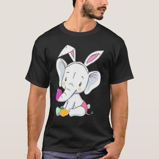 Camiseta Elephant Bunny Ears Easter Day Cute Egg Hung Bo (Anverso)