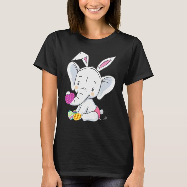 Camiseta Elephant Bunny Ears Easter Day Cute Egg Hung Bo (Anverso)