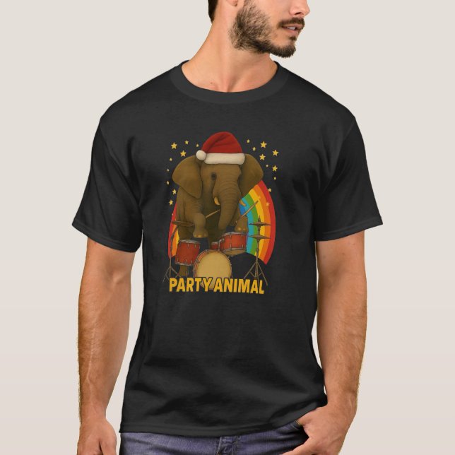 Camiseta Elephant Drummer FIESTA ANIMAL Rainbow Edition (Anverso)