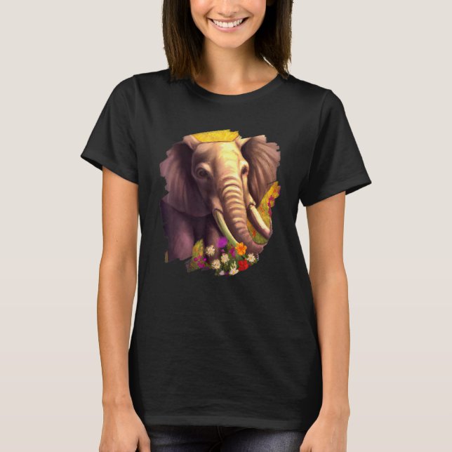 Camiseta Elephant Flowers Cute Painting Flower Elephant (Anverso)