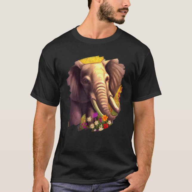 Camiseta Elephant Flowers Cute Painting Flower Elephant (Anverso)