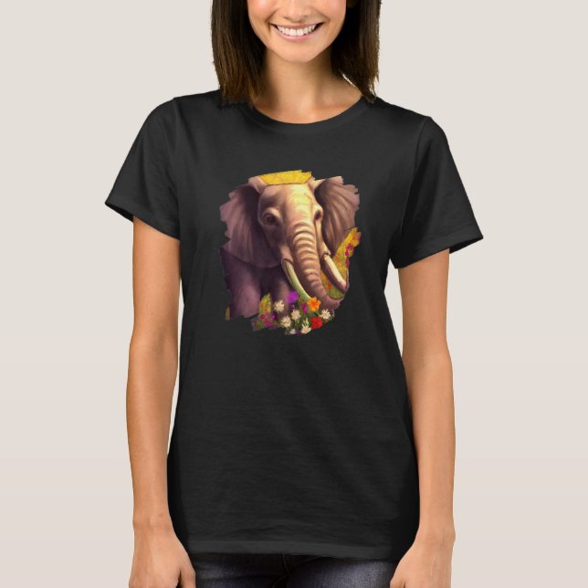 Camiseta Elephant Flowers Cute Painting Flower Elephant  1 (Anverso)
