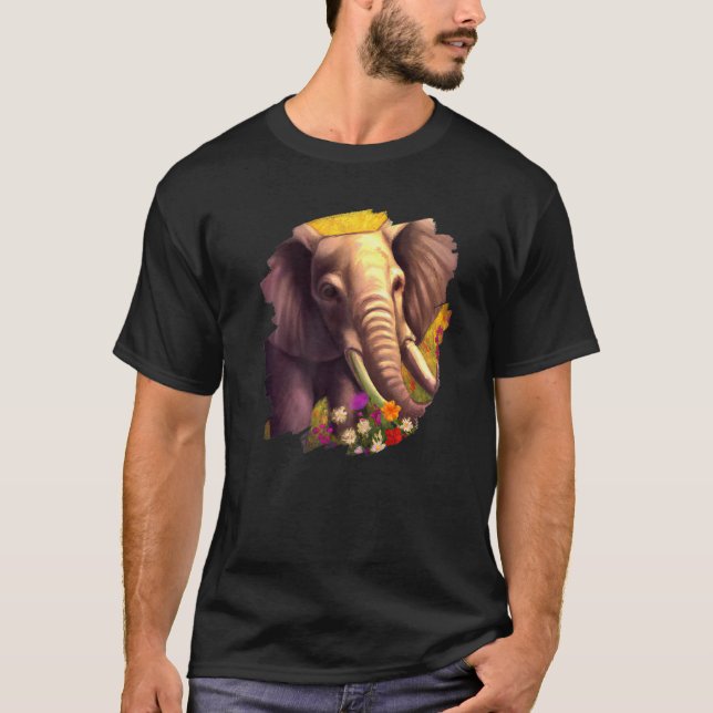 Camiseta Elephant Flowers Cute Painting Flower Elephant  1 (Anverso)