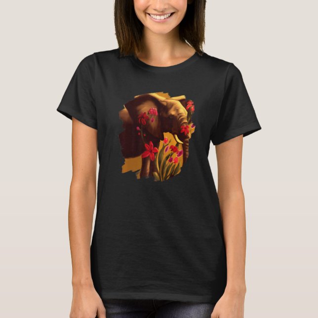 Camiseta Elephant Flowers Cute Painting Flower Elephant  3 (Anverso)