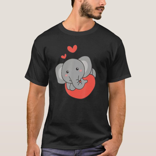 Camiseta Elephant For Valentine s Day Cute Animals With Hea (Anverso)