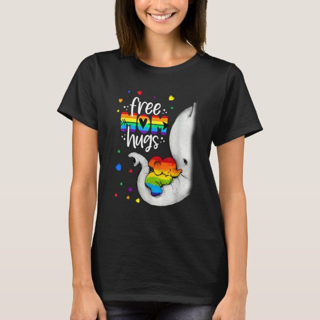 Camiseta Elephant Free Mom Hugs Rainbow LGBTQ LGBT Pride Mo (Anverso)