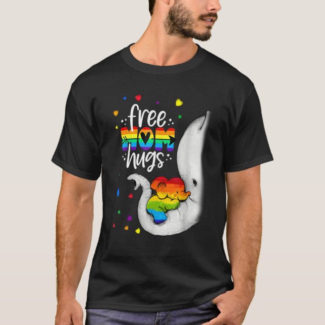 Camiseta Elephant Free Mom Hugs Rainbow LGBTQ LGBT Pride Mo (Anverso)