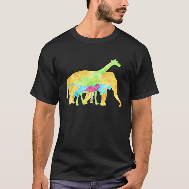 Camiseta Elephant Giraffe Lion Flamingo Boho Zen Art (Anverso)