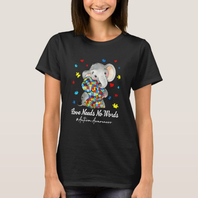 Camiseta Elephant Love Needs No Words Autism Awareness Puzz (Anverso)