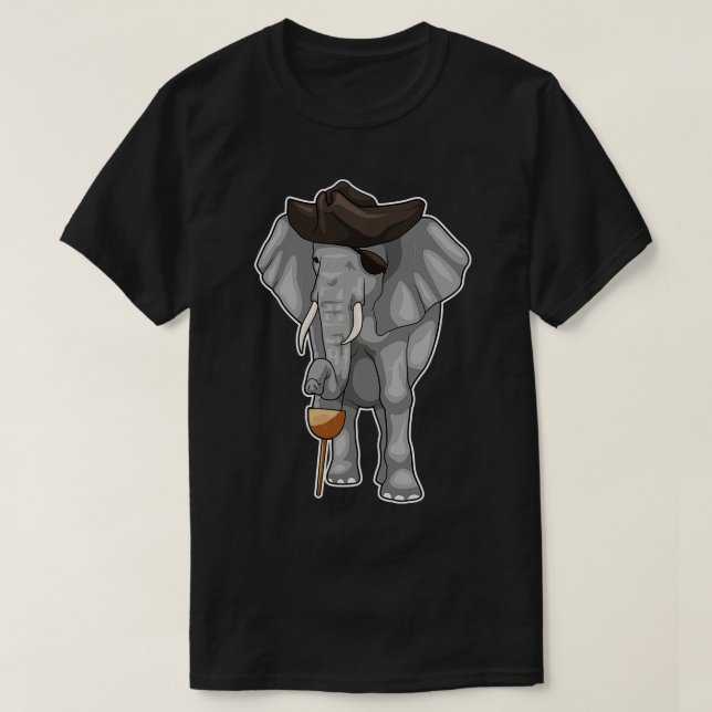 Camiseta Elephant Pirate Pierna de madera Parche de ojos (Diseño del anverso)