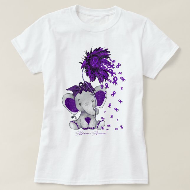 Camiseta Elephant Sunflower De Sensibilización De Alzheimer (Diseño del anverso)