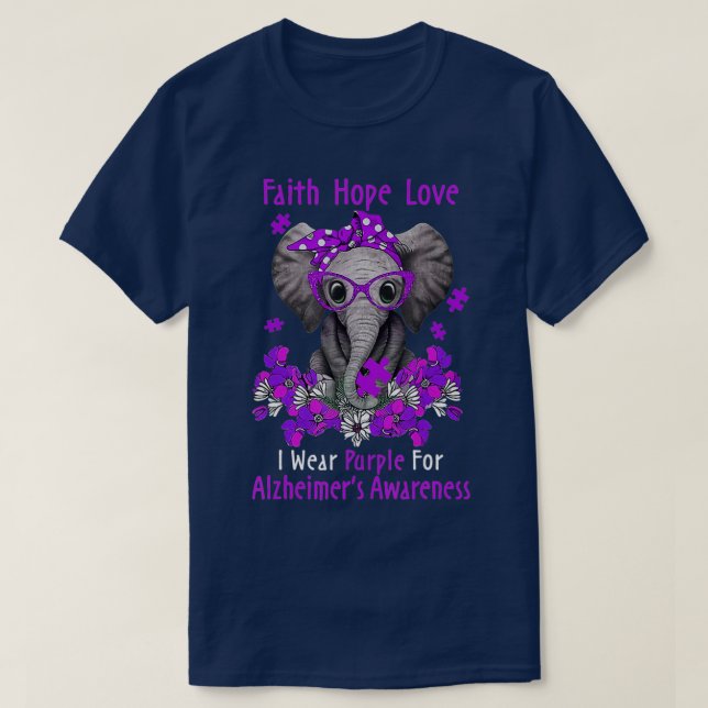 Camiseta Elephant Support Purple Faith Hope Love Alzheimers (Diseño del anverso)