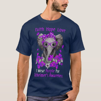 Camiseta Elephant Support Purple Faith Hope Love Alzheimers