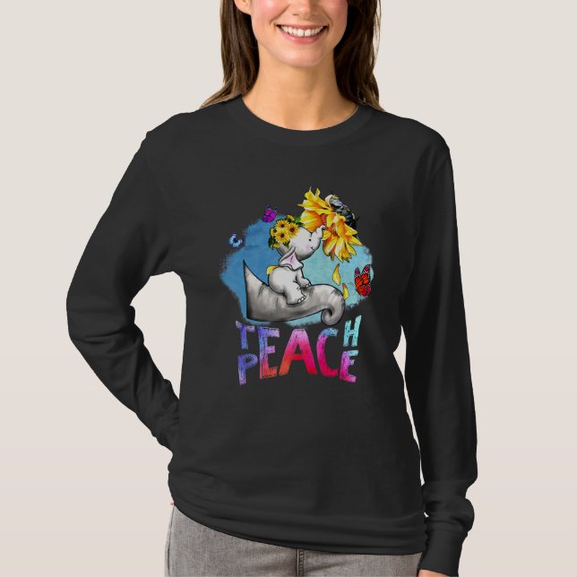 Camiseta Elephant Teach Peace Sunflower (Anverso)