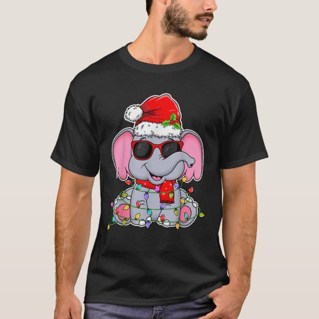 Camiseta Elephant Wearing Glasses Santa Hat Elephant Lover  (Anverso)