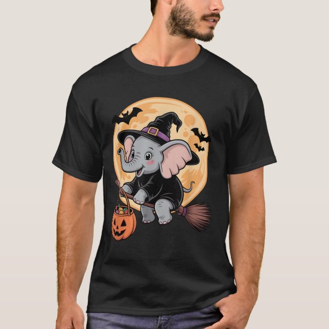 Camiseta Elephant Witch Hat Pumpkin Halloween Costume Men W (Anverso)
