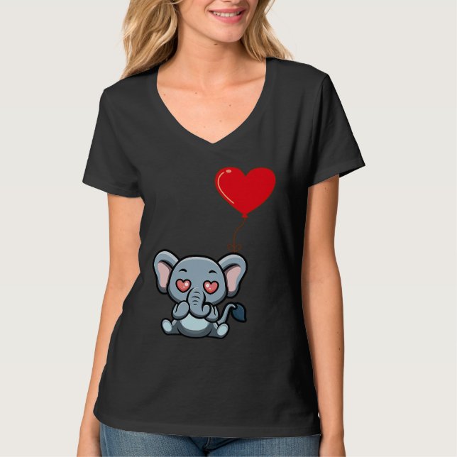 Camiseta Elephant With Heart Balloon Valentines Day Love Bo (Anverso)