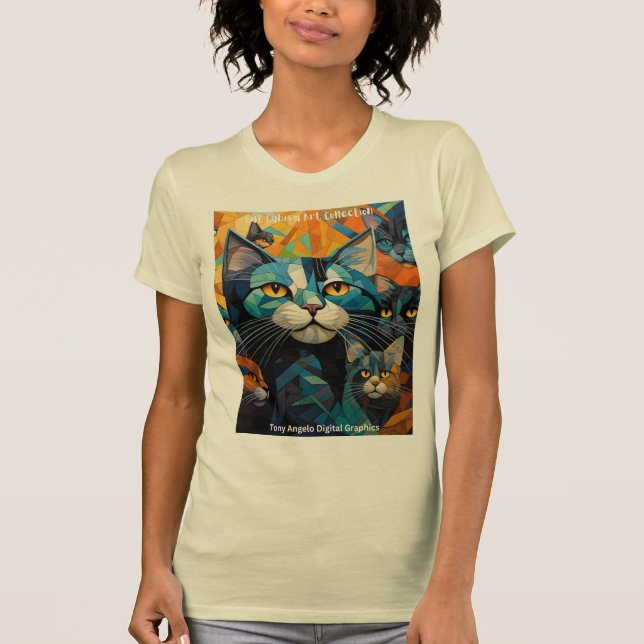 Camiseta Elevar tu estilo con arte de cubismo de gato (Anverso)