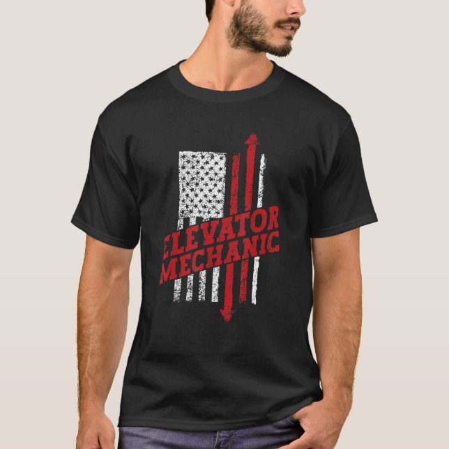 Camiseta Elevator Mechanic Technician US American Flag Dist (Anverso)