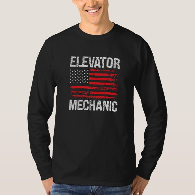 Camiseta Elevator Mechanic Technician US American Flag Dist (Anverso)