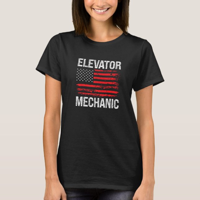Camiseta Elevator Mechanic Technician US American Flag Dist (Anverso)