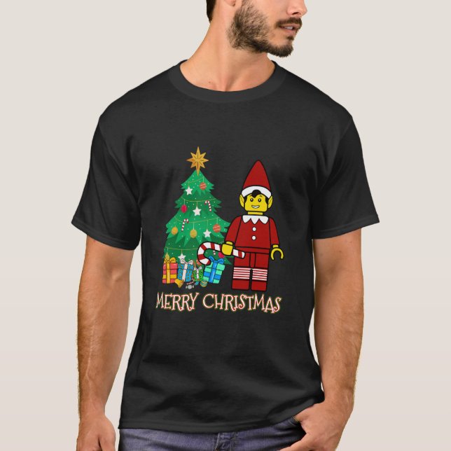 Camiseta Elf Figura Merry Christmas Blocks BrBuilding (Anverso)