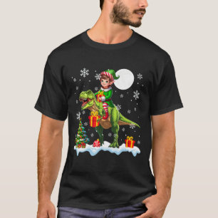 Camiseta Elf Riding T-rex Christmas Tree Colorous Lights Lo