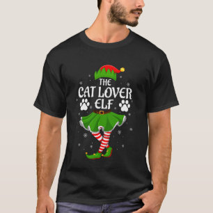 Camiseta Elfo Amante de Gatos Navidad Familia Chicas Mujere