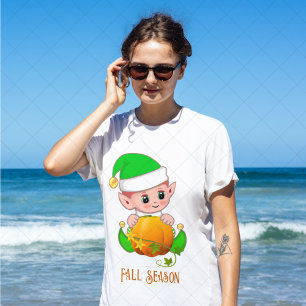 Camiseta Elfo lindo y calabaza temporada de otoño