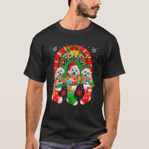 Camiseta Elfos Reno de Santa Perros Malteses en Calcetines 