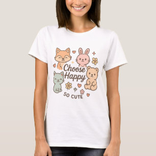 Camiseta Elige Feliz – Animales Cute Pastel