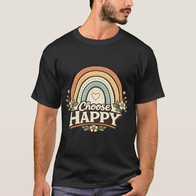 Camiseta Elige Feliz Retro Boho Arcoíris (Anverso)