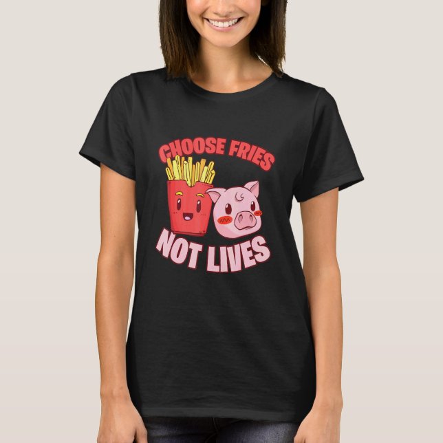 Camiseta Elija Fries No Vive Cerdo Vegan (Anverso)