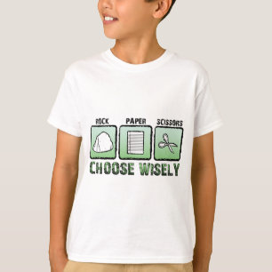 Camiseta "Elija sabiamente" las Roca-Papel-Tijeras