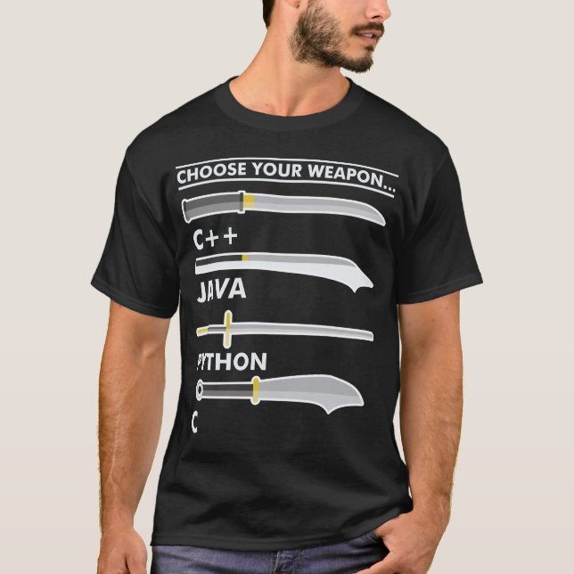 Camiseta Elija su armamento C Java Python Programmer Coding (Anverso)