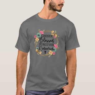 Camiseta Elije floral cristiana bendita y perdonada