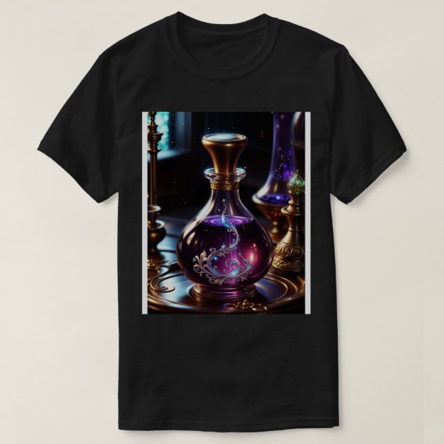 Camiseta Elixir morado en botella (Diseño del anverso)
