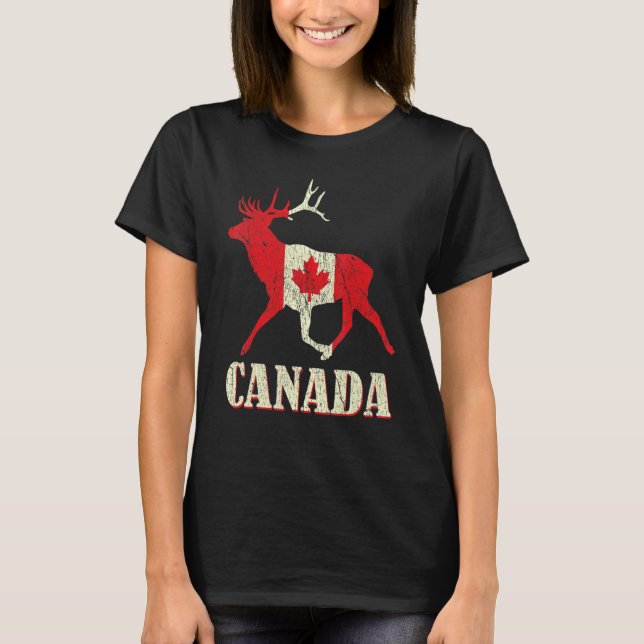 Camiseta Elk Distressed Deer Canada Day Proud Canadian Flag (Anverso)