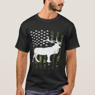 Camiseta Elk Hunting Patriotic Camouflage American Flag