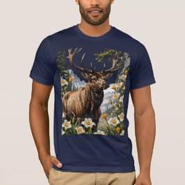 Camiseta Elk Utahn Rodeado De Flores De Sego Lily