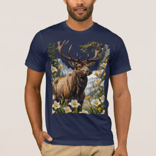 Camiseta Elk Utahn Rodeado De Flores De Sego Lily