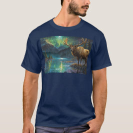 Camiseta Elk (Wapiti) y auroras boreales