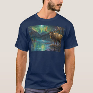 Camiseta Elk (Wapiti) y auroras boreales