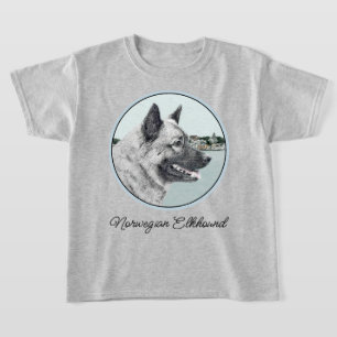 Camiseta Elkhound noruego en pintura de aldea - Arte de per