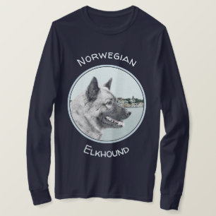 Camiseta Elkhound noruego en pintura de aldea - Arte de per