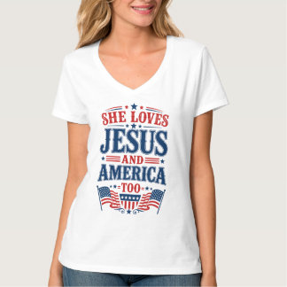 Camiseta Ella Ama a Jesús y a América También