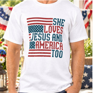 Camiseta Ella Ama a Jesús y a América También